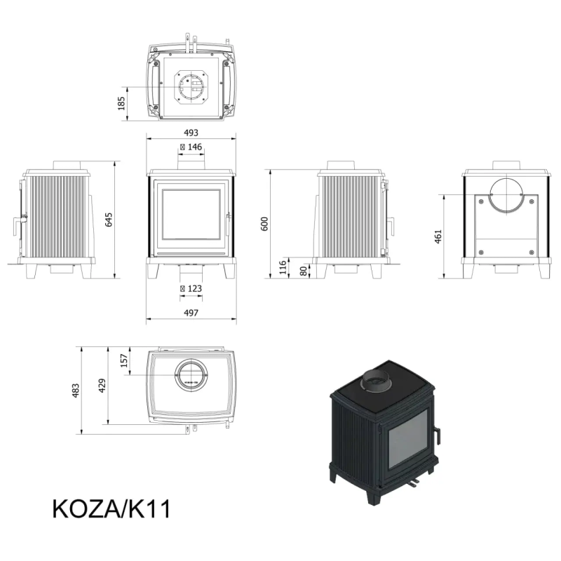 Піч Kratki KOZA К11 Ø150 (6 кВт)